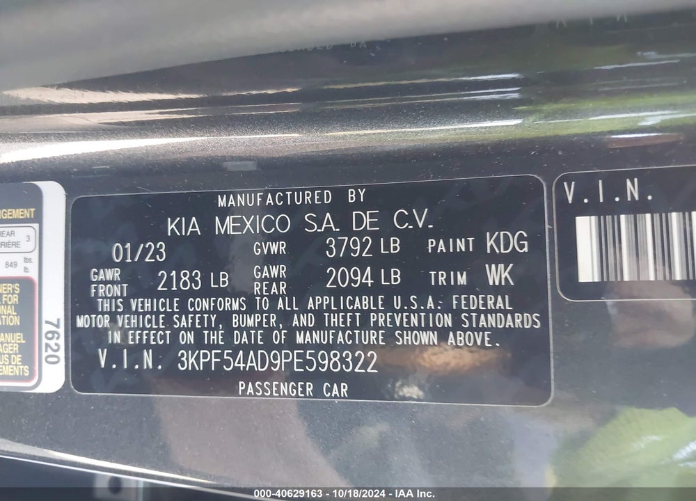 2023 KIA FORTE GT LINE VIN: 3KPF54AD9PE598322