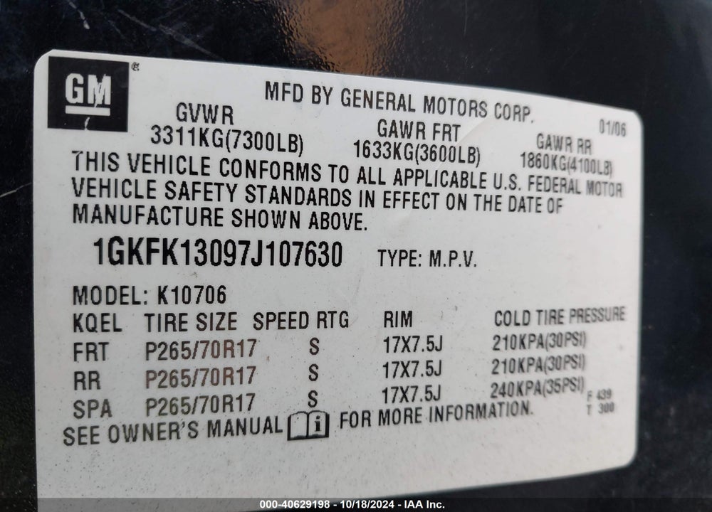 2007 GMC YUKON SLT VIN: 1GKFK13097J107630