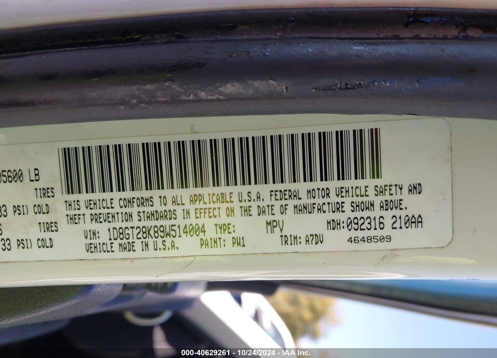 2009 DODGE NITRO SE VIN: 1D8GT28K89W514004