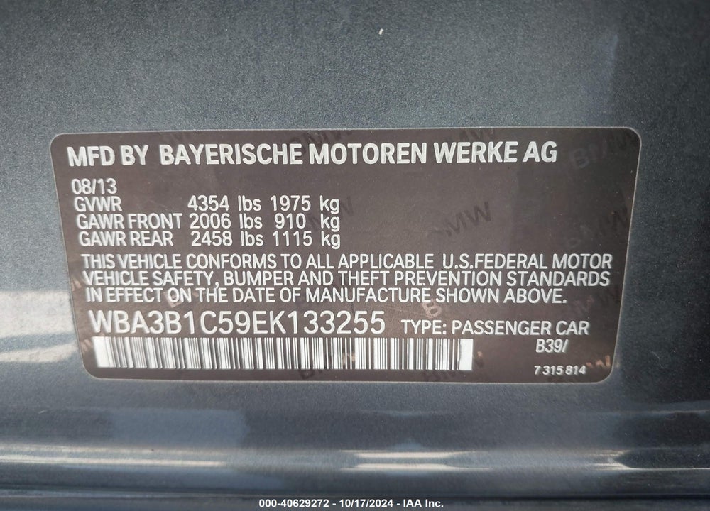 2014 BMW 320I VIN: WBA3B1C59EK133255