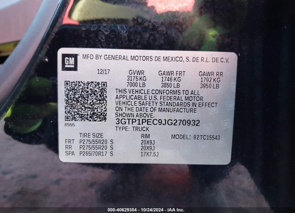 2018 GMC SIERRA 1500 DENALI VIN: 3GTP1PEC9JG270932