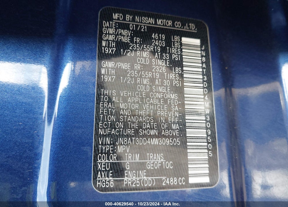 2021 NISSAN ROGUE PLATINUM VIN: JN8AT3DD4MW309505