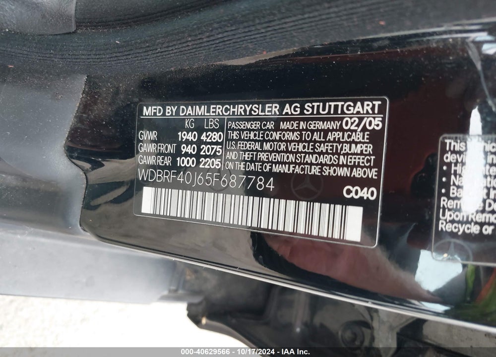 2005 MERCEDES-BENZ C 230 KOMPRESSOR SPORT VIN: WDBRF40J65F687784