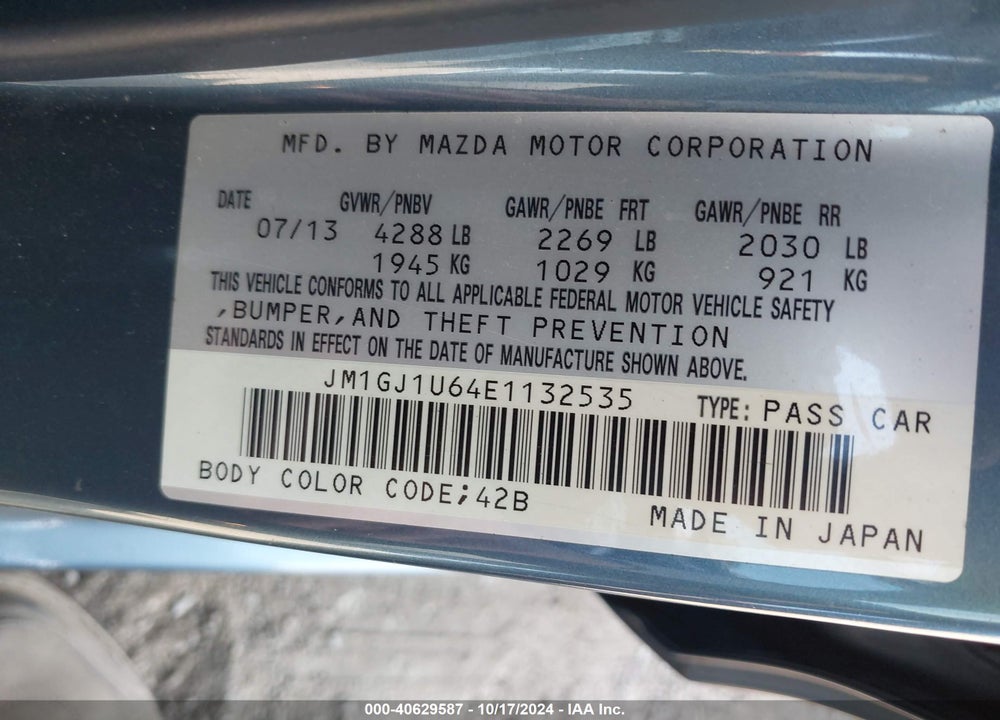 2014 MAZDA 6 I SPORT VIN: JM1GJ1U64E1132535
