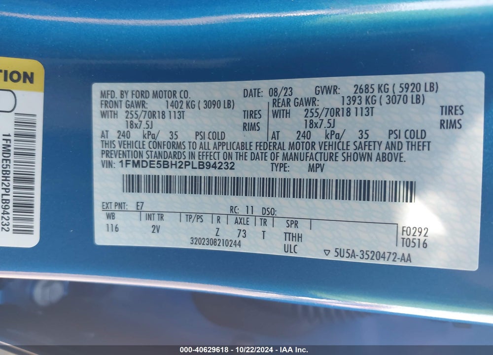 2023 FORD BRONCO OUTER BANKS VIN: 1FMDE5BH2PLB94232