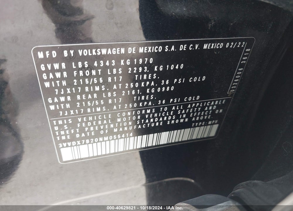 2022 VOLKSWAGEN TAOS 1.5T S VIN: 3VVDX7B20NM055414