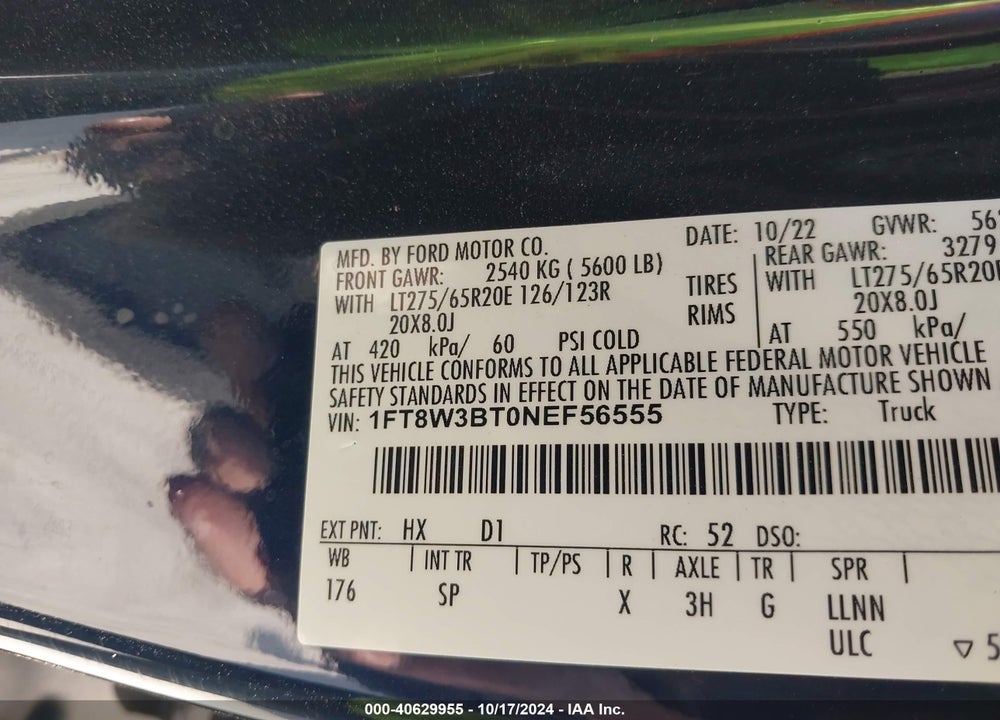 2022 FORD F-350 KING RANCH VIN: 1FT8W3BT0NEF56555