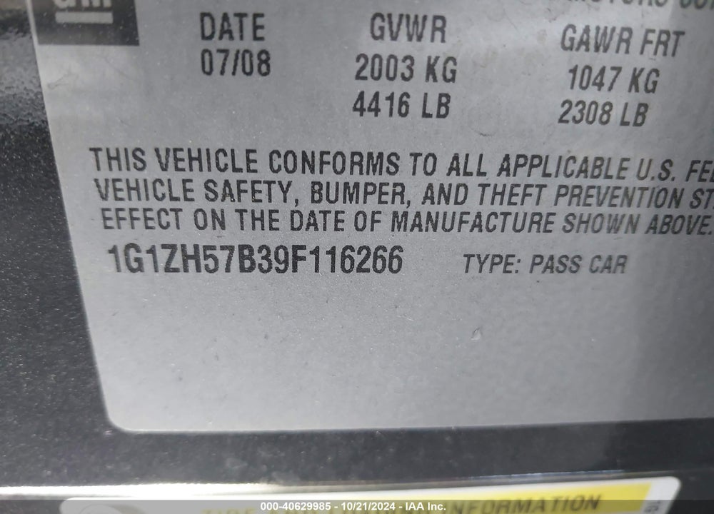 2009 CHEVROLET MALIBU LT VIN: 1G1ZH57B39F116266