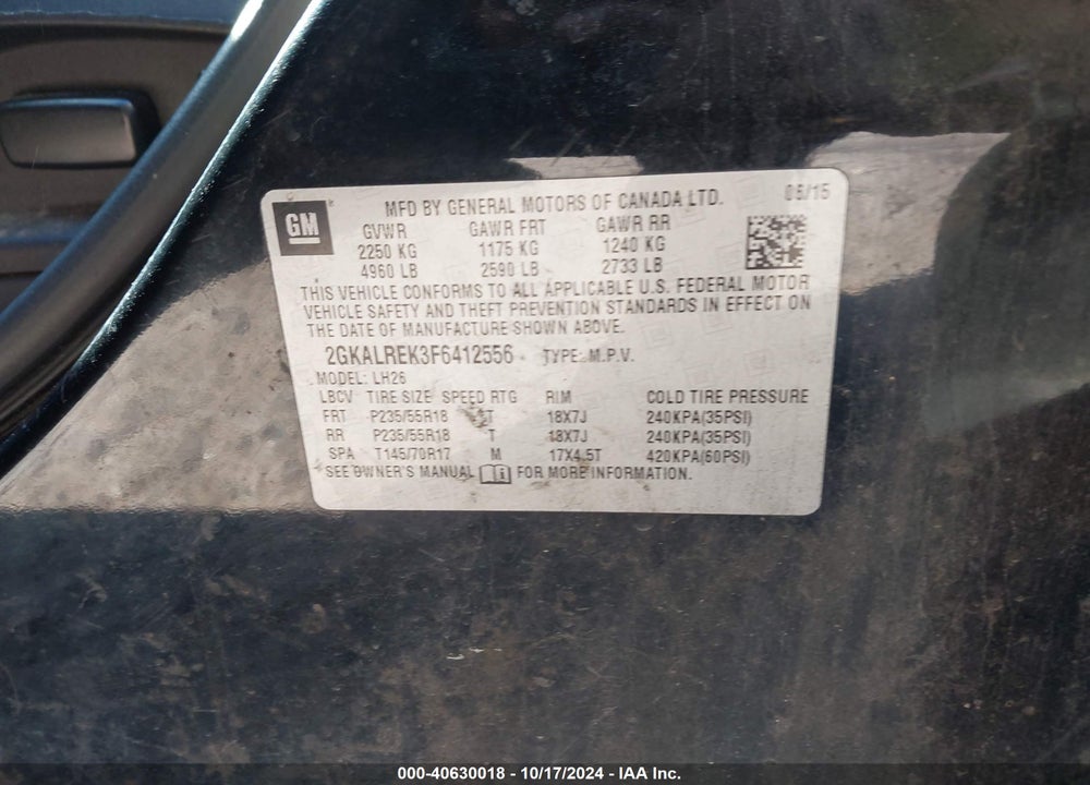 2015 GMC TERRAIN SLE-2 VIN: 2GKALREK3F6412556