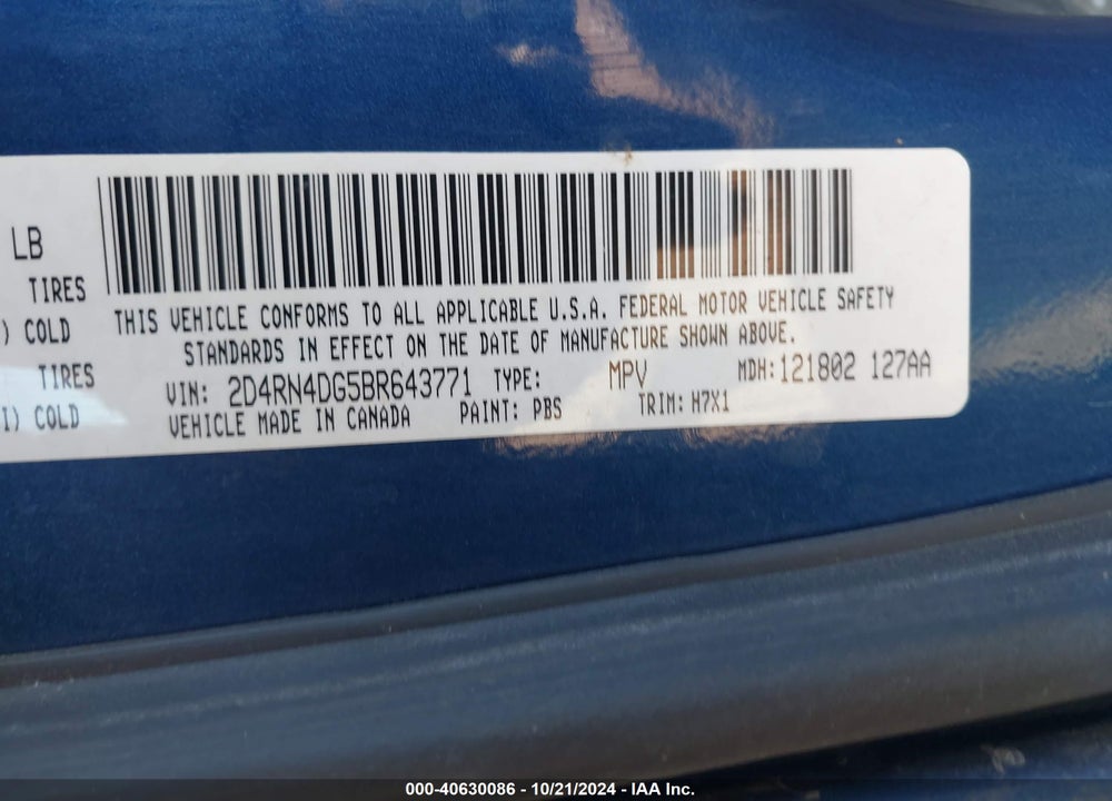 2011 DODGE GRAND CARAVAN EXPRESS VIN: 2D4RN4DG5BR643771