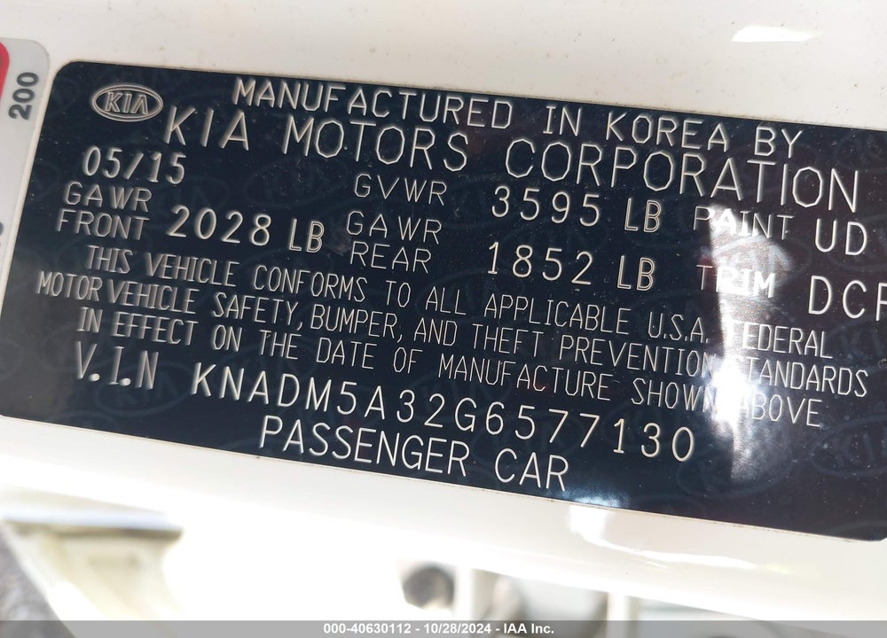 2016 KIA RIO VIN: KNADM5A32G6577130
