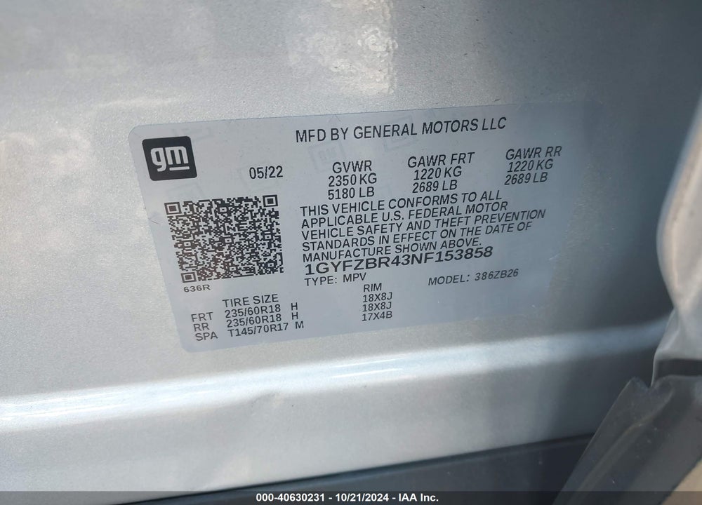 2022 CADILLAC XT4 AWD LUXURY VIN: 1GYFZBR43NF153858