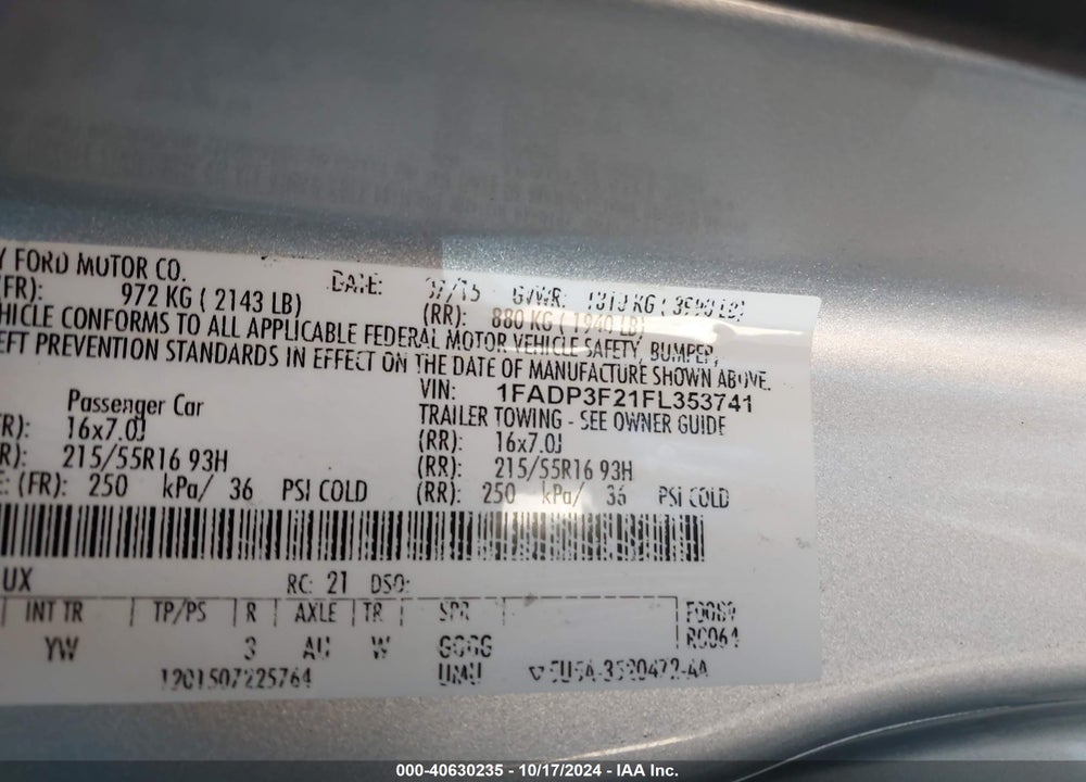2015 FORD FOCUS SE VIN: 1FADP3F21FL353741