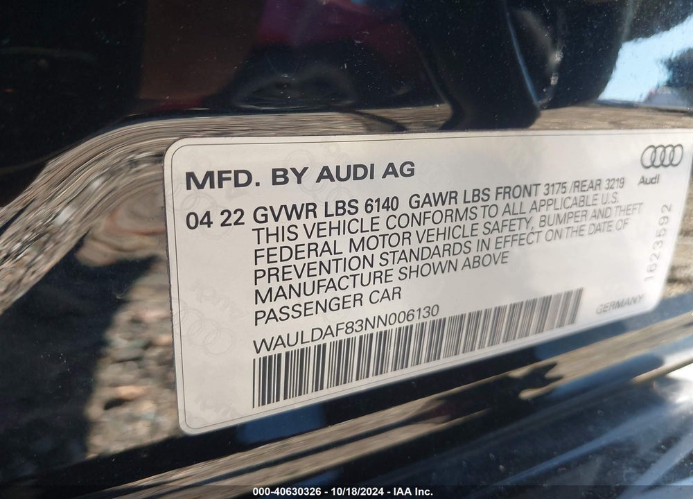 2022 AUDI A8 L 55 TFSI QUATTRO TIPTRONIC VIN: WAULDAF83NN006130