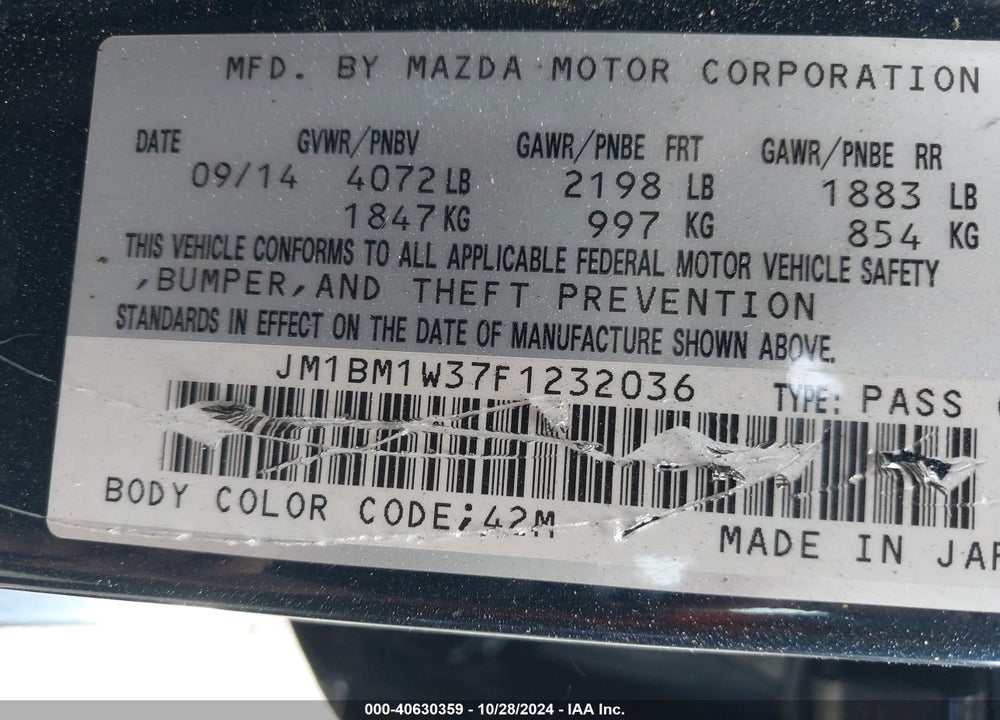 2015 MAZDA 3 S GRAND TOURING VIN: JM1BM1W37F1232036