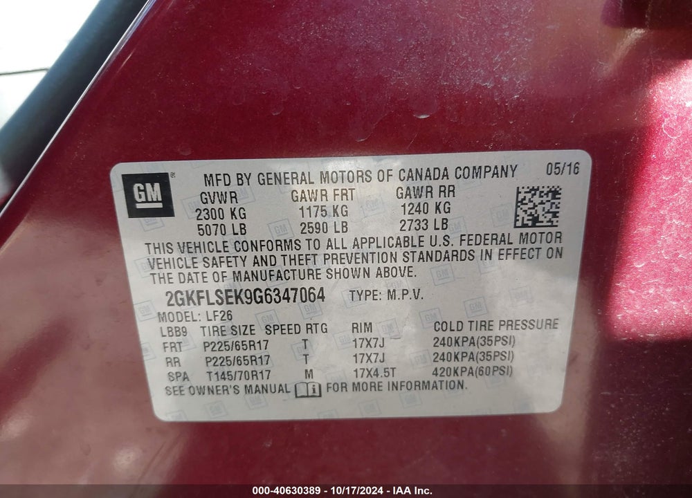 2016 GMC TERRAIN SLE-1 VIN: 2GKFLSEK9G6347064