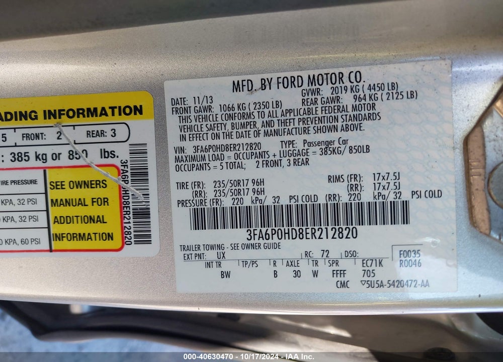 2014 FORD FUSION SE VIN: 3FA6P0HD8ER212820