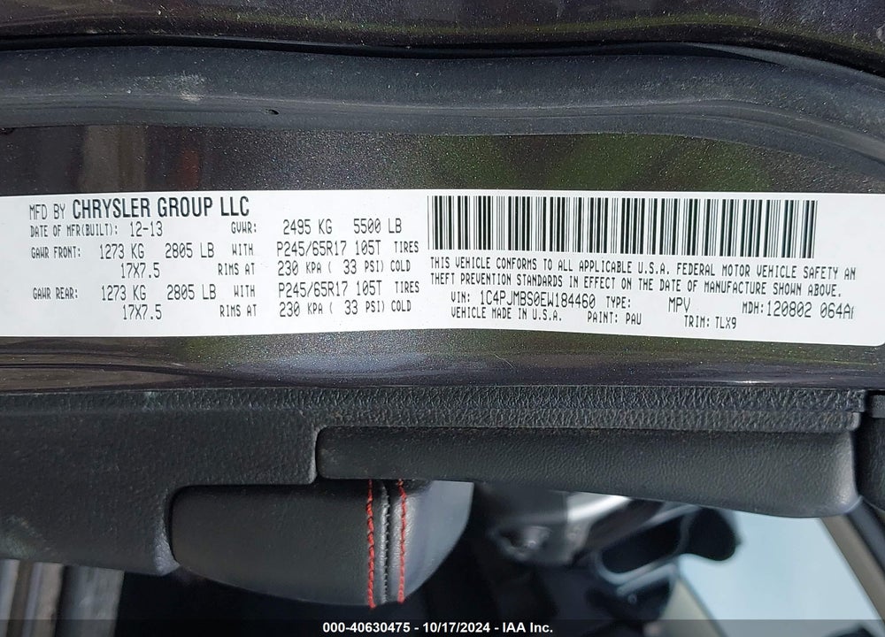 2014 JEEP CHEROKEE VIN: 1C4PJMBS0EW184460
