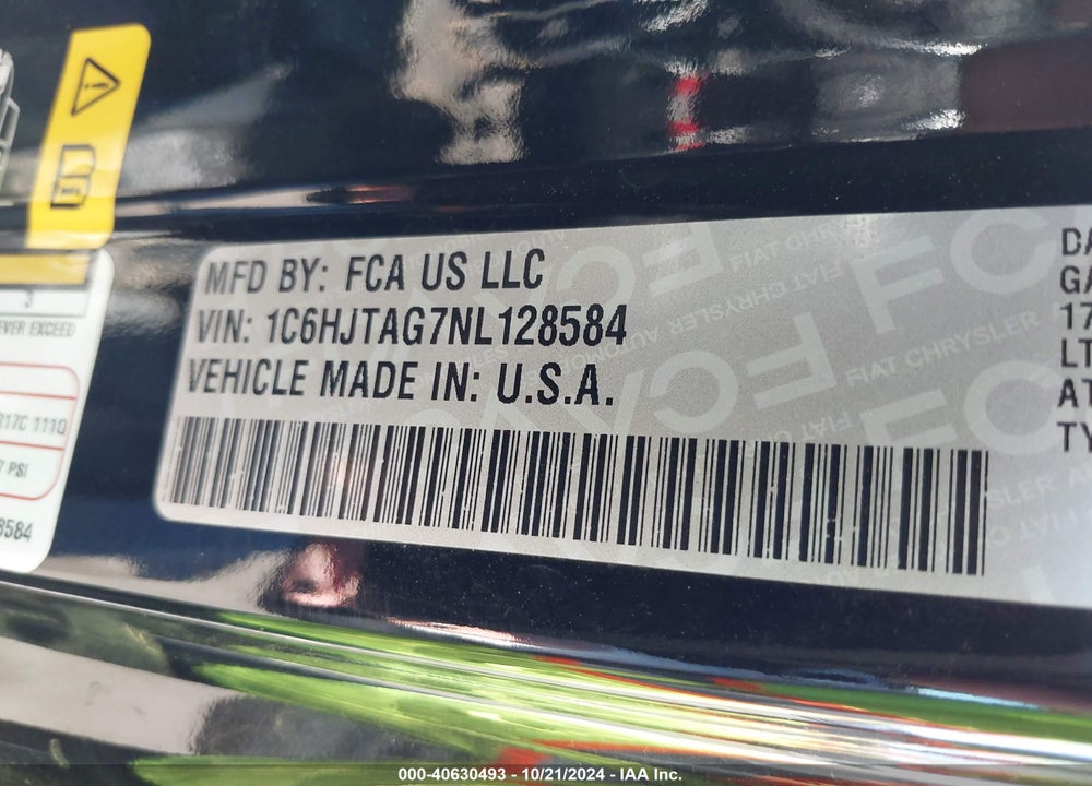 2022 JEEP GLADIATOR VIN: 1C6HJTAG7NL128584