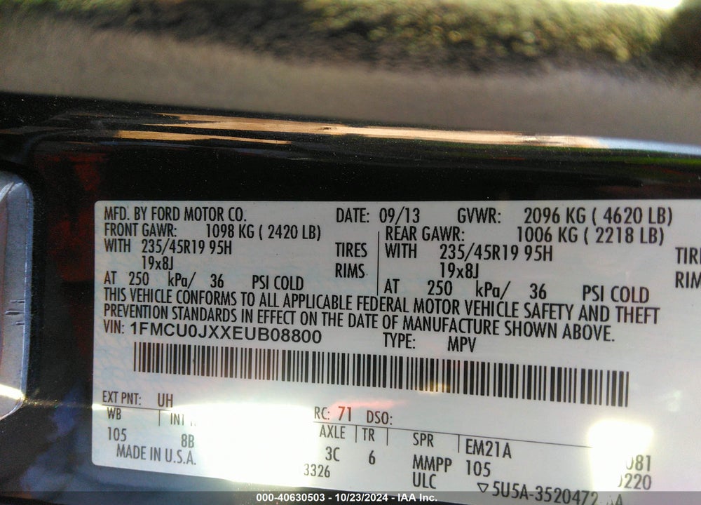 2014 FORD ESCAPE TITANIUM VIN: 1FMCU0JXXEUB08800