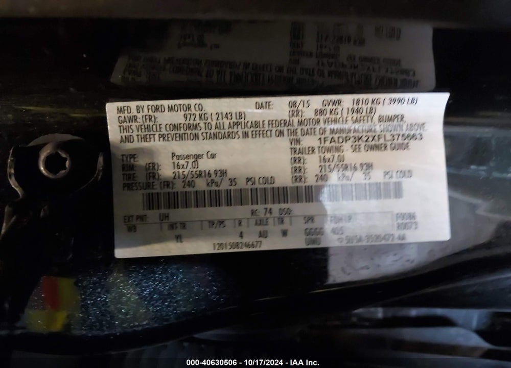2015 FORD FOCUS SE VIN: 1FADP3K2XFL375663