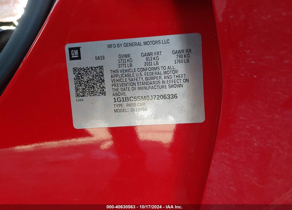 2018 CHEVROLET CRUZE LS AUTO VIN: 1G1BC5SM0J7206336