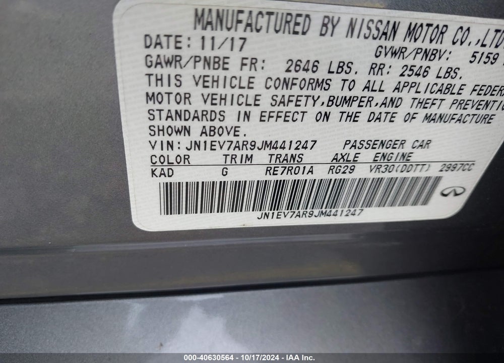 2018 INFINITI Q50 3.0T SPORT VIN: JN1EV7AR9JM441247