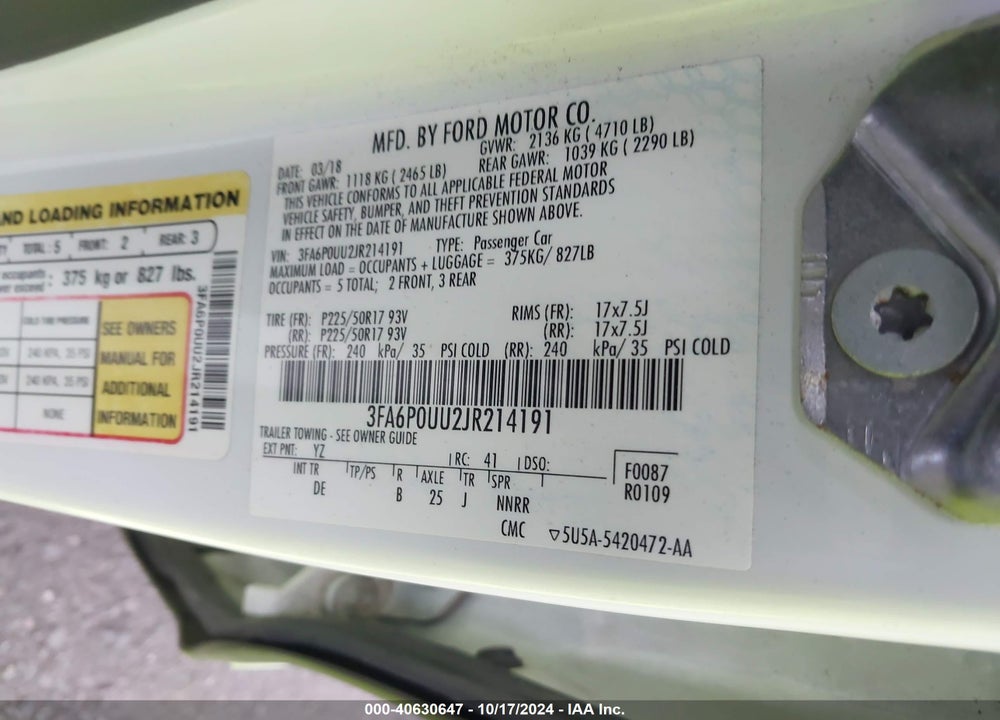 2018 FORD FUSION HYBRID S VIN: 3FA6P0UU2JR214191