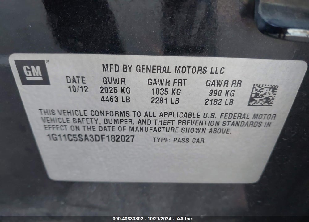 2013 CHEVROLET MALIBU 1LT VIN: 1G11C5SA3DF182027