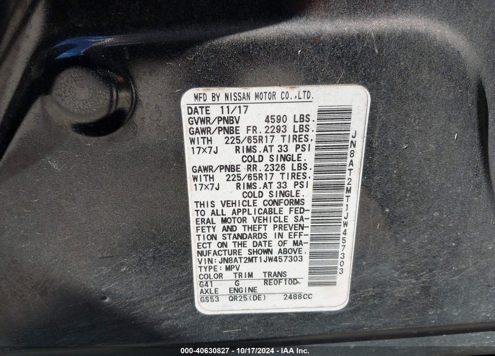 2018 NISSAN ROGUE S VIN: JN8AT2MT1JW457303