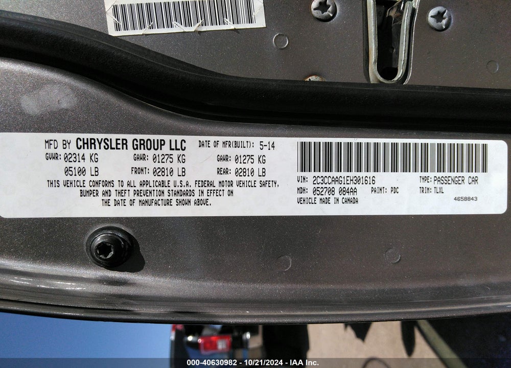 2014 CHRYSLER 300 VIN: 2C3CCAAG1EH301616