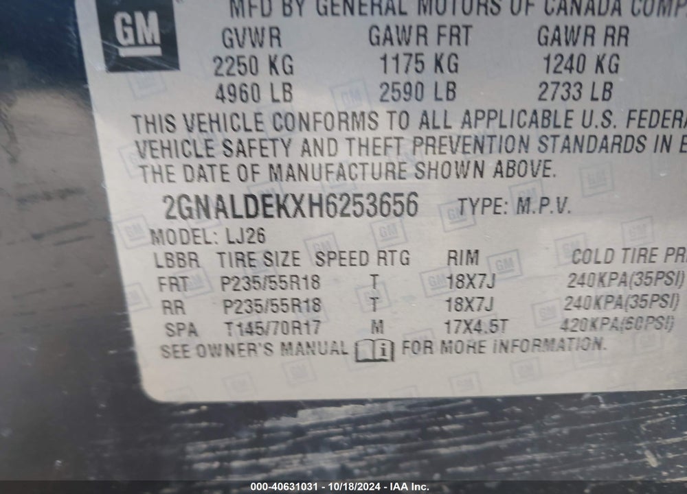 2017 CHEVROLET EQUINOX PREMIER VIN: 2GNALDEKXH6253656