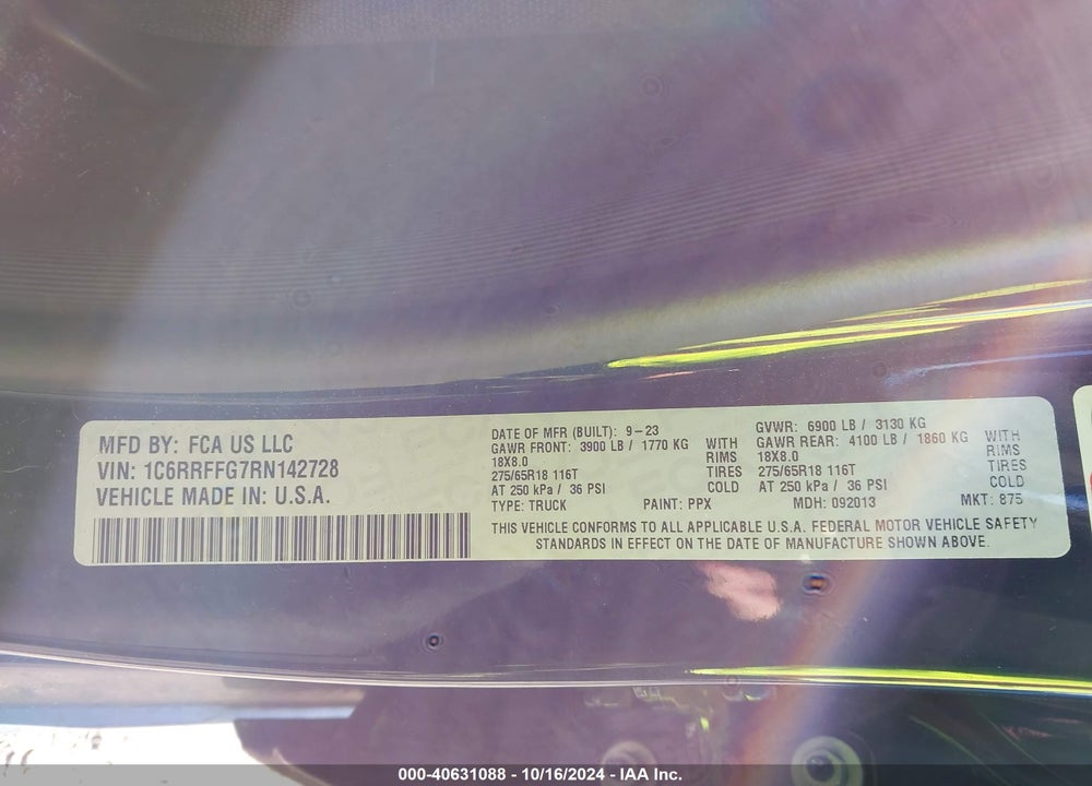 2024 RAM 1500 BIG HORN 4X4 5'7 BOX VIN: 1C6RRFFG7RN142728