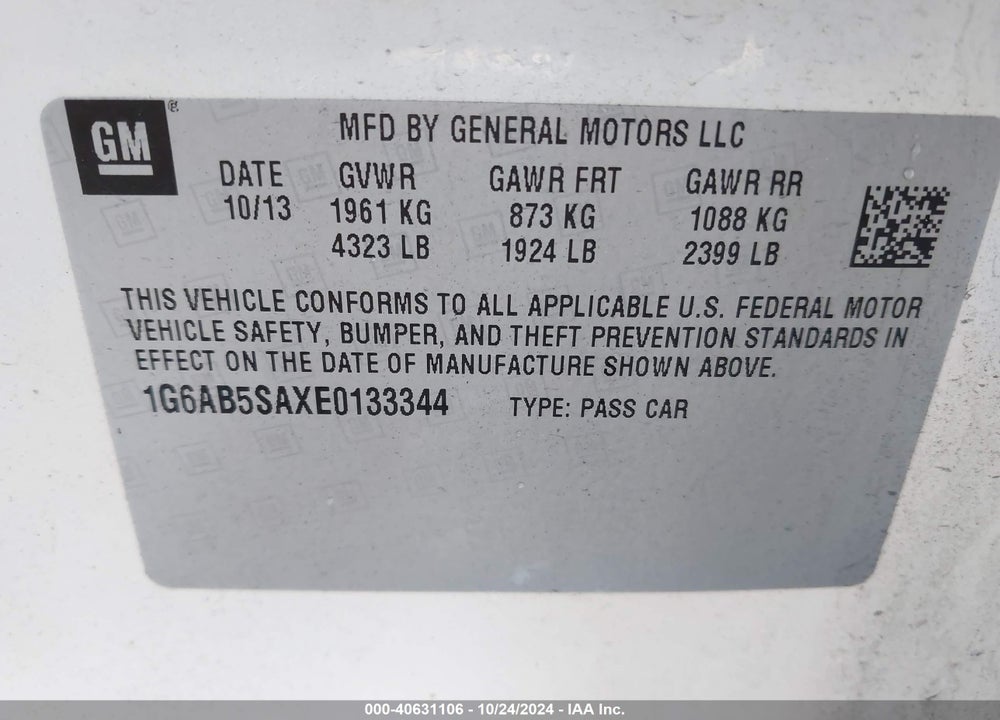 2014 CADILLAC ATS LUXURY VIN: 1G6AB5SAXE0133344