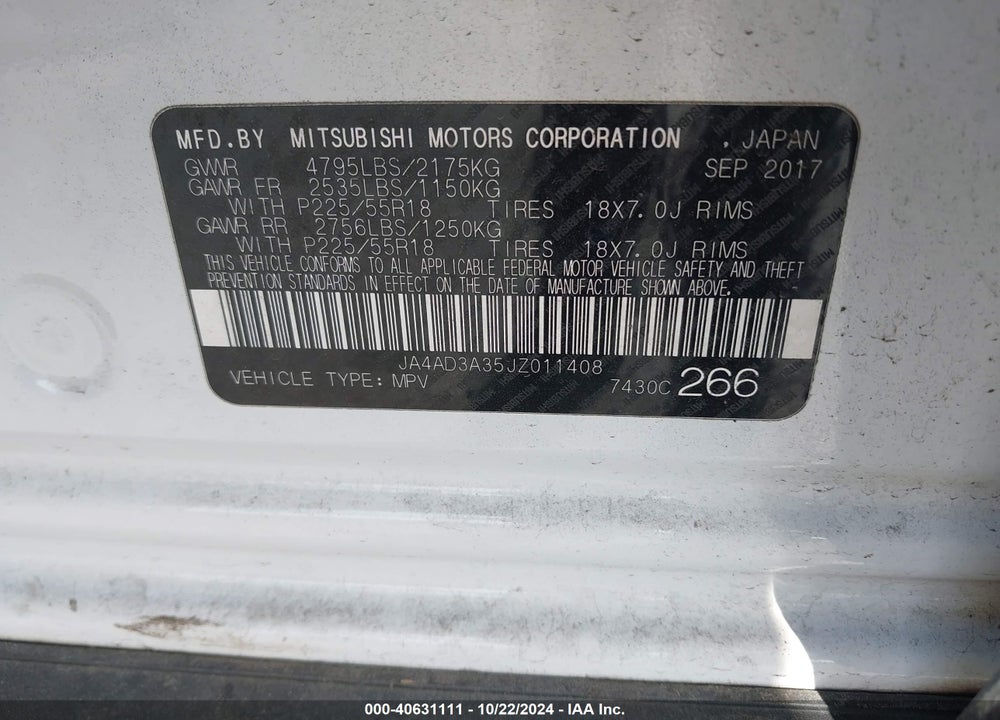 2018 MITSUBISHI OUTLANDER SEL VIN: JA4AD3A35JZ011408