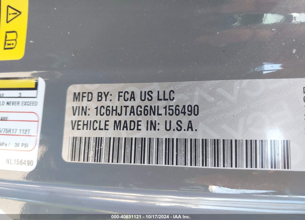 2022 JEEP GLADIATOR ALTITUDE 4X4 VIN: 1C6HJTAG6NL156490