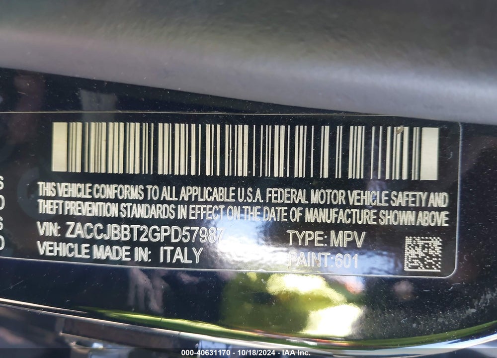 2016 JEEP RENEGADE LATITUDE VIN: ZACCJBBT2GPD57987