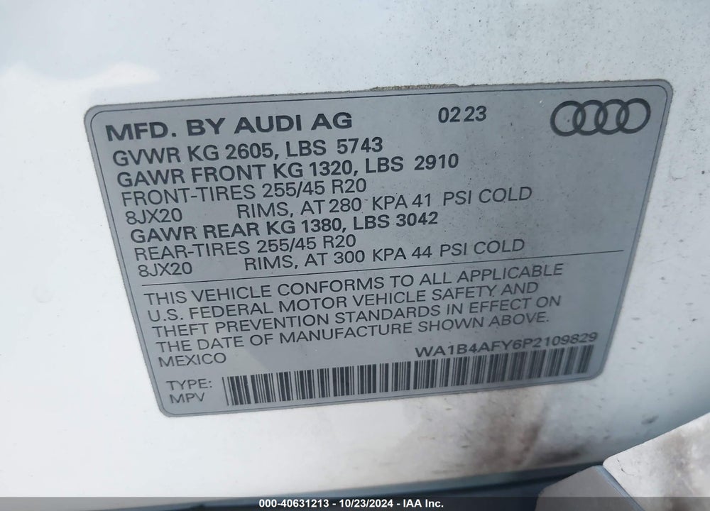2023 AUDI SQ5 PREMIUM PLUS TFSI QUATTRO TIPTRONIC VIN: WA1B4AFY6P2109829