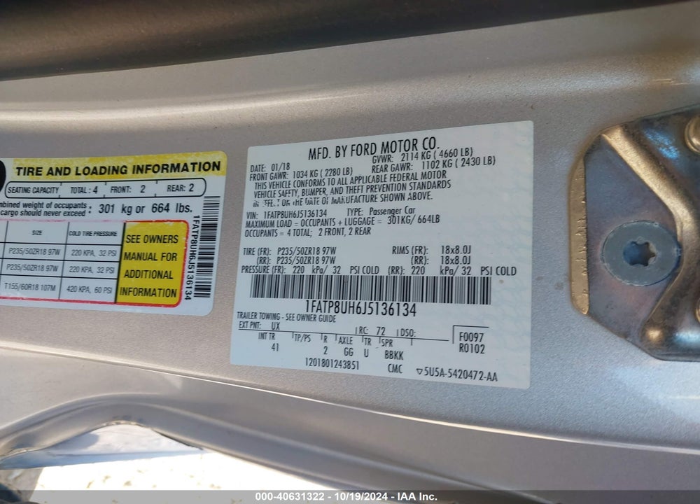 2018 FORD MUSTANG ECOBOOST PREMIUM VIN: 1FATP8UH6J5136134