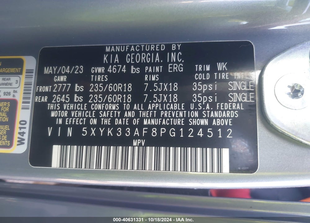 2023 KIA SPORTAGE EX VIN: 5XYK33AF8PG124512