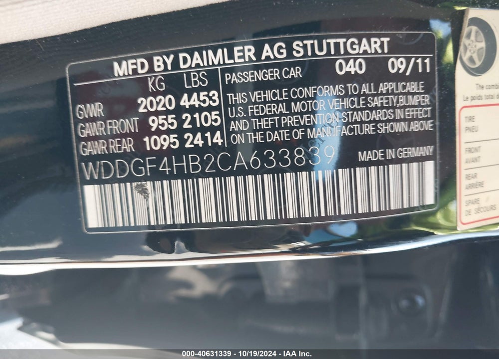2012 MERCEDES-BENZ C 250 LUXURY/SPORT VIN: WDDGF4HB2CA633839