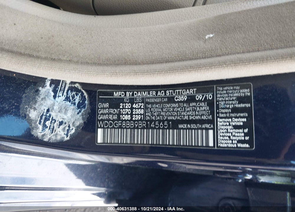 2011 MERCEDES-BENZ C 300 LUXURY 4MATIC/SPORT 4MATIC VIN: WDDGF8BB9BR145651