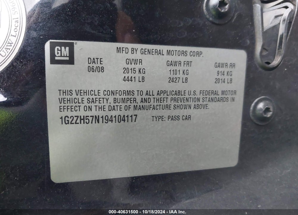 2009 PONTIAC G6 GT VIN: 1G2ZH57N194104117