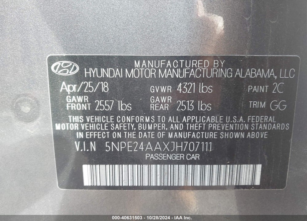 2018 HYUNDAI SONATA ECO VIN: 5NPE24AAXJH707111