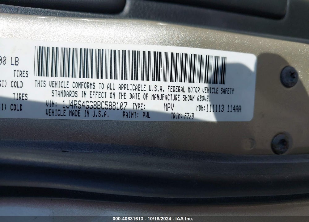 2011 JEEP GRAND CHEROKEE LAREDO VIN: 1J4RS4GG8BC588107