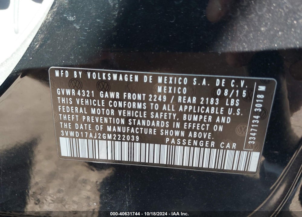 2016 VOLKSWAGEN JETTA 1.8T SPORT VIN: 3VWD17AJ2GM222039