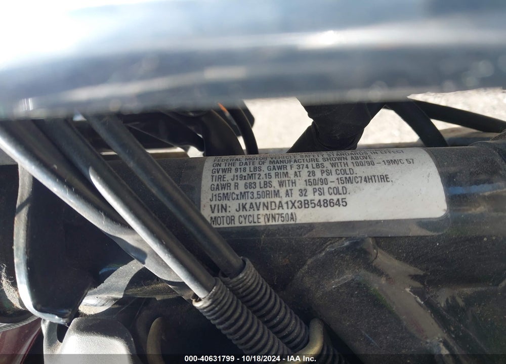 2003 KAWASAKI VN750 VIN: JKAVNDA1X3B548645