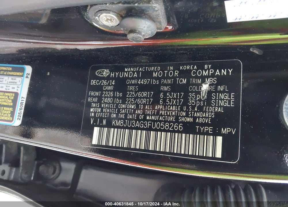 2015 HYUNDAI TUCSON SE VIN: KM8JU3AG3FU058266