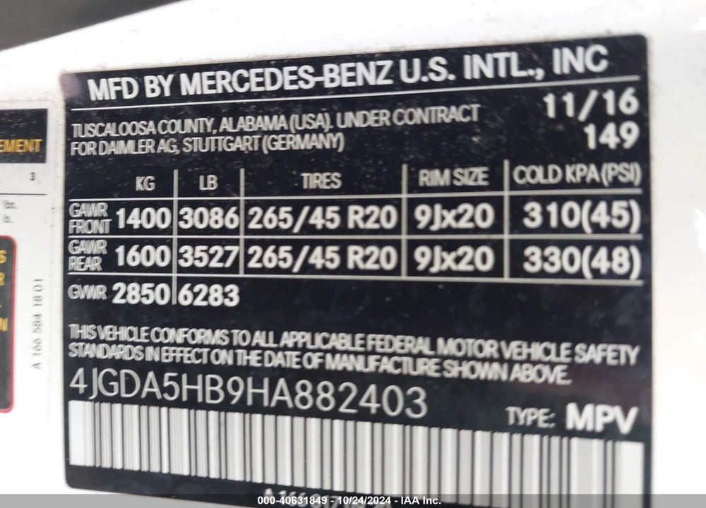 2017 MERCEDES-BENZ GLE 350 4MATIC VIN: 4JGDA5HB9HA882403