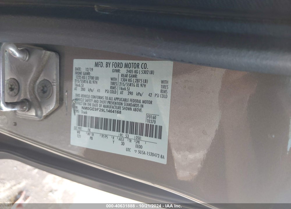 2020 FORD TRANSIT CONNECT XLT PASSENGER WAGON VIN: NM0GE9F29L1464168